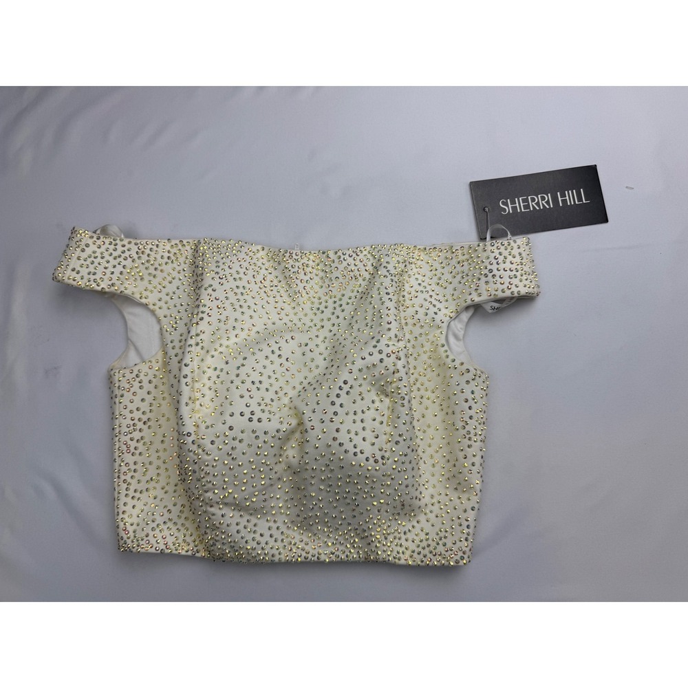 Sherri Hill 50497 Ivory Rhinestone Off Shoulder Corset Crop Top NWT Size 0